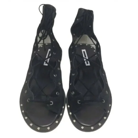 McQ Alexander McQueen Black Open Toe Lace Up Flats - Picture 5 of 12